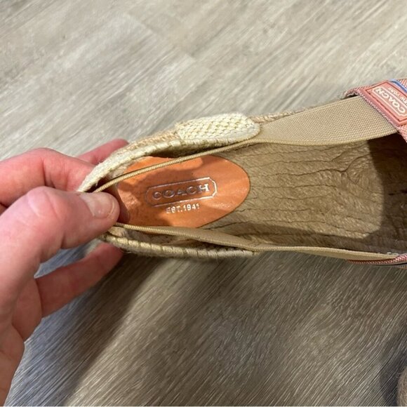 Coach Women’s Rayanne Pink Blue Stripe Tan Espadrilles Sandals Flats Size 8 - Picture 6 of 7